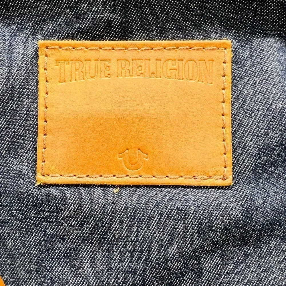 TRUE RELIGION UNISEX DENIM AND LEATHER TRAVEL BAG